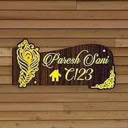ABAJ Wooden Personalized Name plate (14 * 7 Inch) for Home Entrance | Stylish look, Clear Visible | with 3D Letters | Ideal for Indoor House Villa Bunglow & Flat | Brown with Golden Letters-picture-17