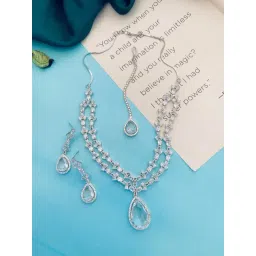 Abdesigns American Diamond Silver Statement Necklace, Earring & MaangTikka Set-picture-31