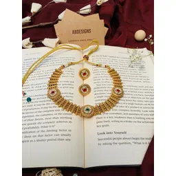 ABDESIGNS Gold-Plated Stone Studded & Beaded Antique Jewellery Set-picture-10