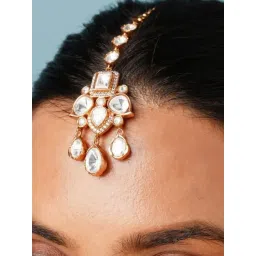Abdesigns Gold-Tone Plated Ellite Polki Studded Maang Tikka Headpiece-picture-10