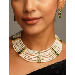 Abdesigns Gold-Tone Plated Kundan Choker Necklace & Earring Set-picture-38