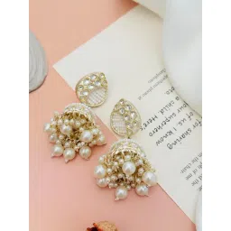 Abdesigns Gold-Tone Plated Kundan Studded And Beaded Minimal Dangler Earrings-picture-28