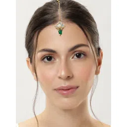 Abdesigns Gold-Tone Plated Polki Kundan Studded And Beaded Maang Tikka Headpiece-picture-17
