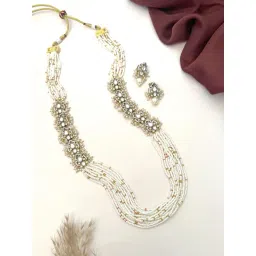 Abdesigns Gold-Tone Plated Polki Statement Necklace & Earring Set-picture-35