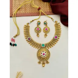 Abdesigns Gold-Tone Plated Statement Kundan Necklace & Earring Set-picture-34