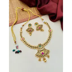 Abdesigns Gold-Tone Plated Statement Kundan Necklace & Earring Set-picture-37