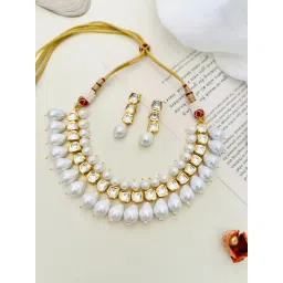 Abdesigns Gold-Tone Plated Statement Kundan Polki Necklace & Earring Set-picture-18