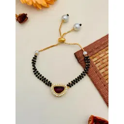 Abdesigns Mother of Pearl Gold-Plated Mangalsutra Bracelet (Red)-picture-41