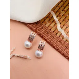 ABDESIGNS Rose Gold-Plated Beaded & Stone Studded Studs Earrings-picture-36