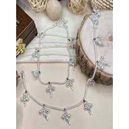 ABDESIGNS Set Of 2 Silver-Plated Meenakari Drop Anklets-picture-34