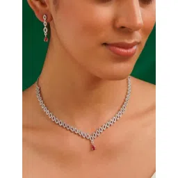 Abdesigns Silver American Diamond Cubic Zirconia Necklace & Earring Set-picture-36