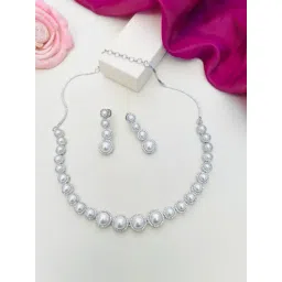 Abdesigns Silver American Diamond Statement Necklace & Earring Set-picture-25