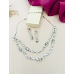 Abdesigns Silver Cubic Zirconia American Diamond Necklace & Earring Set-picture-44
