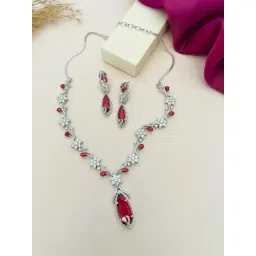 Abdesigns Silver Cubic Zirconia American Diamond Necklace & Earring Set-picture-16