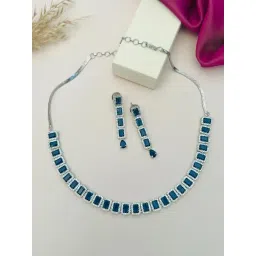 Abdesigns Silver Cubic Zirconia American Diamond Necklace & Earring Set-picture-43