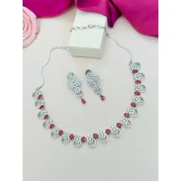 Abdesigns Silver Cubic Zirconia American Diamond Necklace & Earring Set-picture-16