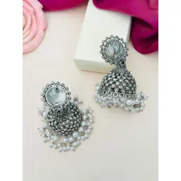 Abdesigns Silver Elegant Minimal Dangler Jhumkas Earrings image 5
