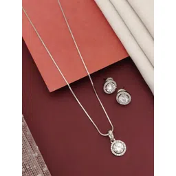 ABDESIGNS Silver Plated Cubic Zirconia Studded Necklace With Earring Set-picture-29