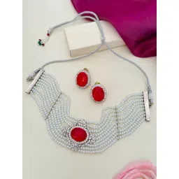 Abdesigns Silver Polki American Diamond Statement Necklace & Earring Set-picture-41