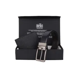 Abeeza Black Textured Leather Wallet & Casual Belt Gift Set For Men-picture-12