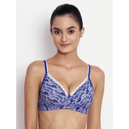ABELINO Blue & White Printed Non-Wired Lightly Padded T-shirt Bra-picture-25