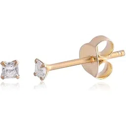 abhooshan 18k Gold Plated 925 Sterling Silver Pair of 2 MM Square Princess Cut Single White Cubic Zirconia (CZ) Stone Solitaire Piercing Stud Earrings For Girls Women Men & Boys-picture-12