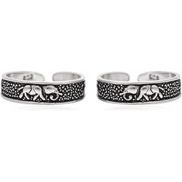 abhooshan pair of Designer Elephant 925 Silver Oxidized Toe Rings for gift to Women Wife Sister Friend-picture-37