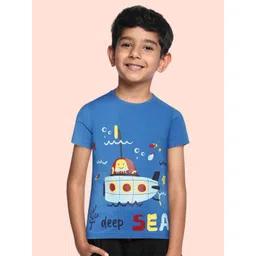 abof Boys Blue Printed Pure Cotton T-shirt-picture-39