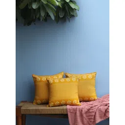 Abolee Homes Yellow & White Set of 3 Floral Square Cushion Covers-image-3