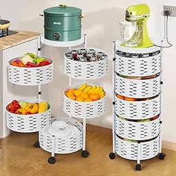 ABOUT SPACE 5 Tier Round Multi-Purpose Kitchen Trolley Storage Organizer with Wheels | Kitchen Accessories|Kitchen Storage Rack | Vegetable Stand for Kitchen | Onion Baskets | Kitchen Organizer - Iron image 1