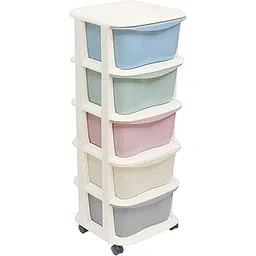 ABOUT SPACE 5 Layer Modular Drawer System - Multipurpose DIY Plastic Cabinet Shelf Stand with Removable Racks & Caster Wheels for Home & Kitchen, Living Room, Bedroom(L 36 x B 36 x H 98cm, Multicolor)-image-10