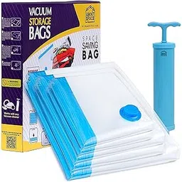 ABOUT SPACE 5 Pack Vacuum Bags for Travel with Hand Pump (1 Large/2 Medium/2 Small) Polyamide Polyethylene Airtight Compression Storage for Packing Vaccine Sealer Bag with Ziplock - Transparent-image-11