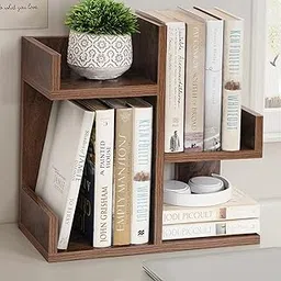 ABOUT SPACE Table Top Bookshelf - Countertop Bookcase with 4 Shelves, DIY Engineered Wood Multipurpose Storage Organizer Table Shelf Book Rack for Home Study Room (L 40 x B 18.5 x H 41 cm - Walnut-image-16