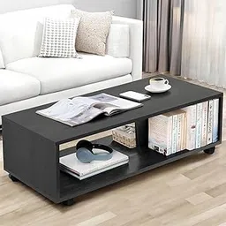 ABOUT SPACE Coffee Table - Center Table for Living Room with Wheels, Engineered Wood Rectangle Tea Table with Storage, Teapoy for Hall Lounge Office - Black Mahogany (L 80 x B 40 x H 41.5 cm)-image-15