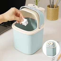 ABOUT SPACE Small Dustbin for Study Table - Mini Desktop Trash Can with Flip Lid - Garbage Bin for Office Bedroom Vanity - Big Eye Frog Shaped Small Size Table Dustbin (Blue - L15.5 x B15.5 x H 23 cm)-image-19