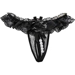 Above The Moon Women's Lace & Nylon Floral G-String Thong Panty Bikini Underwear with Pearl Details, Sexy Hot Brief for Honeymoon-picture-21