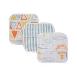 Abracadabra 100% Cotton Muslin Wash Cloths Pack of 3 Hot Air Balloon Print - Multicolour-picture-22