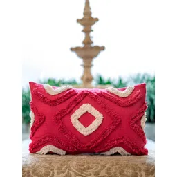 ABSTRACT INDIA Lumbar Red Cotton Rectangle Cushion Covers Dayed With Tufted-picture-26