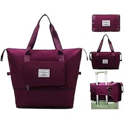 accedo Travel Duffle for Women - Nylon Lightweight Waterproof Expandable Folding Tote for Gym, Sports, Overnight, Swimming, Luggage (Dark Purple)-picture-52