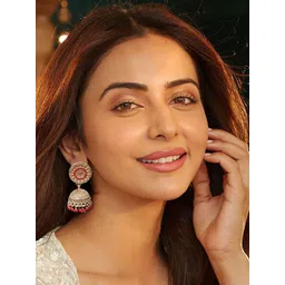 AccessHer Gold Plated Artificial Stones Studded And Beaded Dome Shaped Jhumkas-picture-36