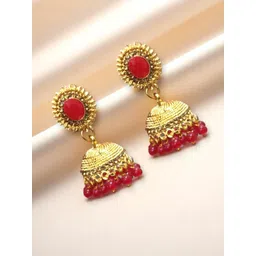 AccessHer Gold-Plated Artificial Stones Studded & Beaded Dome Shaped Jhumkas-picture-37