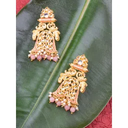 AccessHer Peach-Coloured Gold-Plated Lightweight Enamelled Kundan Classic Drop Earrings-picture-22