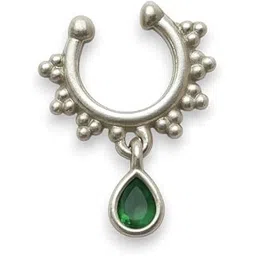 accessher Silver Plated Nose Ring Without Piercing | Non Pierced Just Press Septum Ring with Stone | Clip On Middle Nose Ring | Nosepin for Women & Girls-picture-15