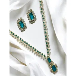 AccessHer Sterling Silver Plated American Diamond Studded Necklace And Earrings-picture-21