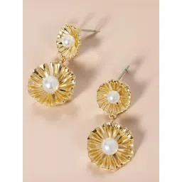 Accessorize Gold-Plated Pearls Studded Floral Shaped Drop Earrings-picture-24