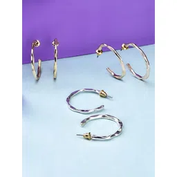 Accessorize London Set Of 3 Silver-Toned Geometric Hoop Earrings-picture-37