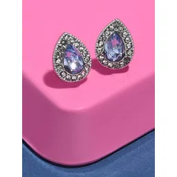 Accessorize London Women Blue & Silver-Toned Pear Crystal Stud Earrings-picture-41