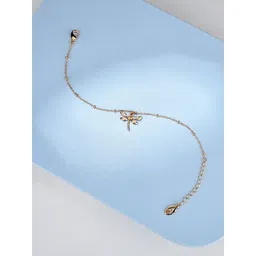 Accessorize London Women Gold-Plated & White Crystals Dragonfly Clasp Charm Bracelet-picture-28