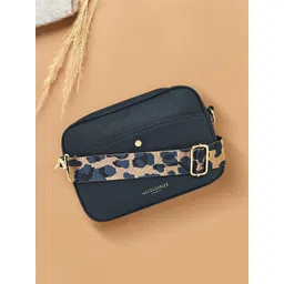 Accessorize London Women's Faux Leather Navy Leopard Strap Camera Bag-picture-28