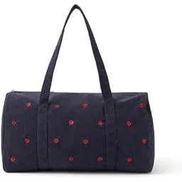accessorize London Women's Navy Blue Heart Corduroy Duffle Bag | Embroidered Barrel Bag | Gym Overnight Travel Handbag-picture-19